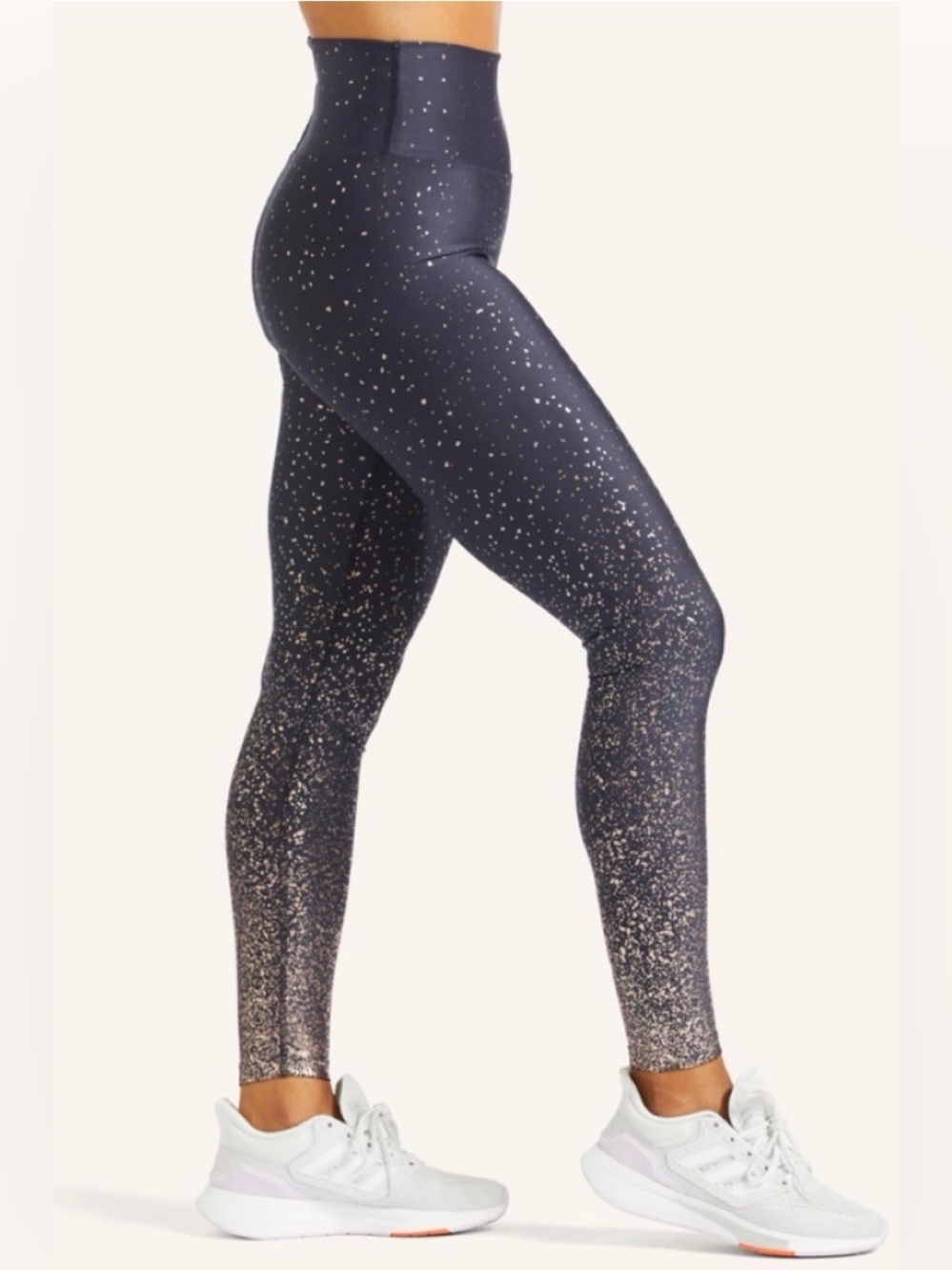Peloton Show Up Navy Gold Foil Print High Waist Sparkle Leggings NWOT